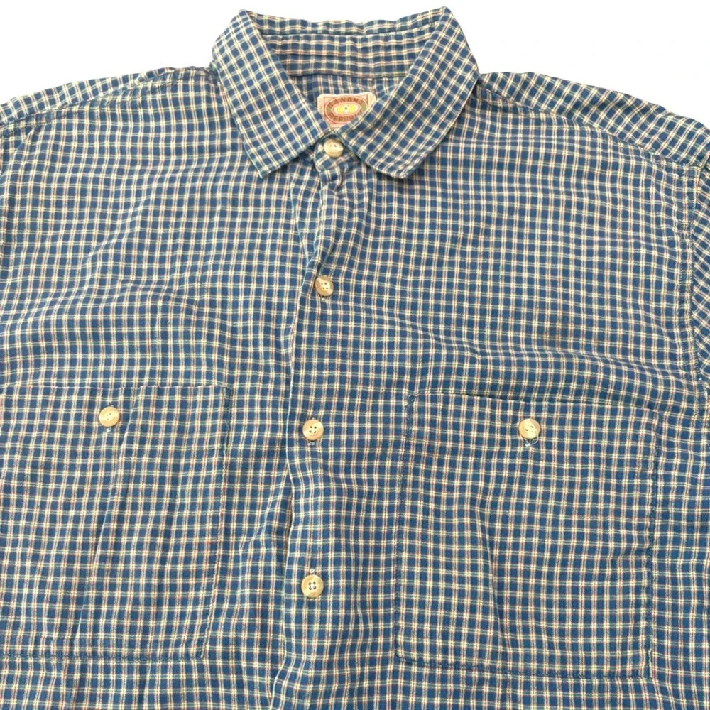 Banana Republic 90s Vintage  Shirt Mens Large Blue Plaid Short Sleeve Cotton